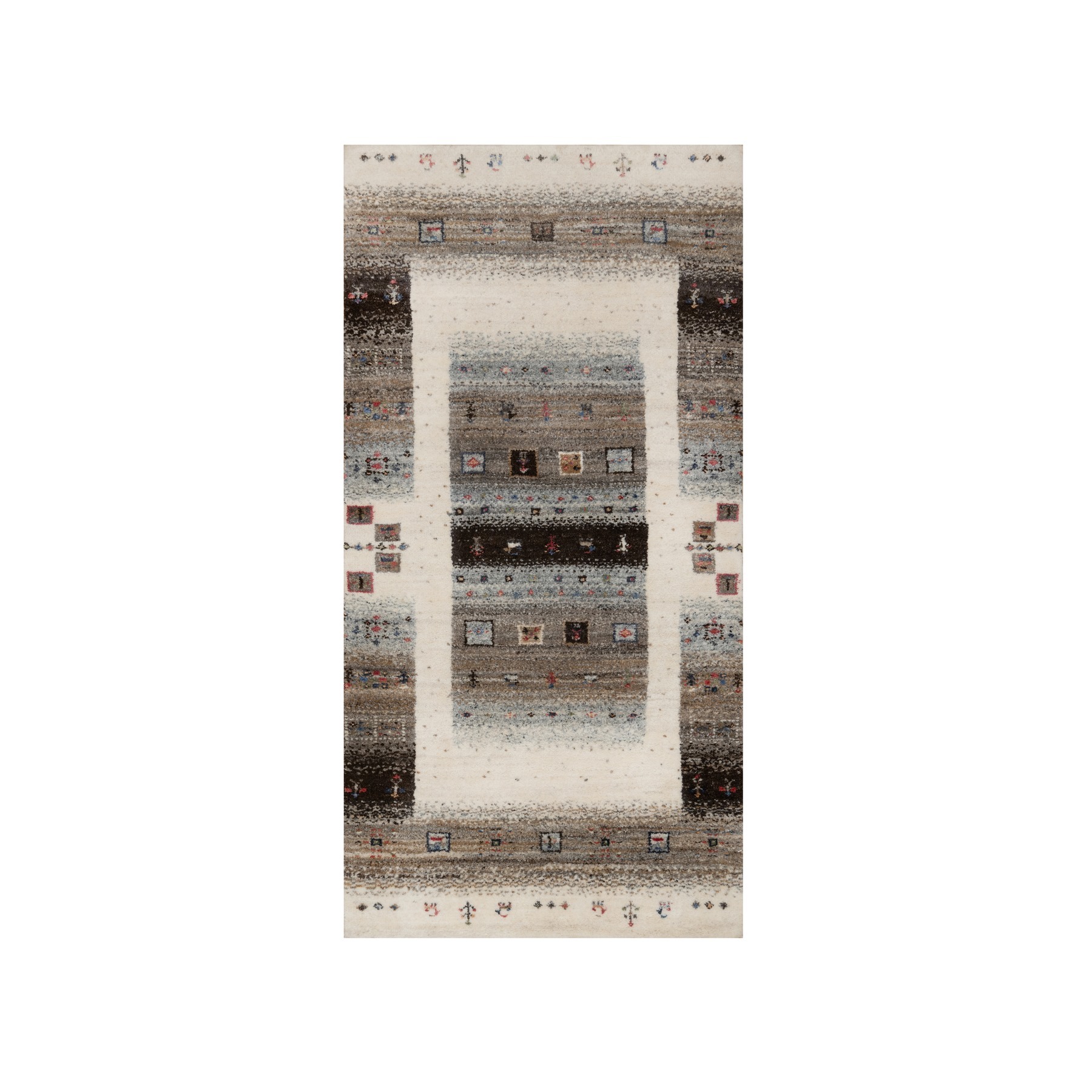 Pristine White, Thick and Plush, Lori Buft Gabbeh with Small Animal and Human Figurines, Modern, Pure Wool, Hand Knotted, Oriental Rug